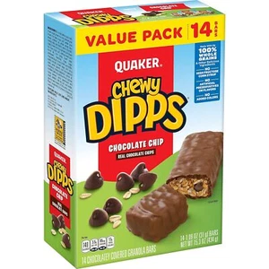 Quaker Chewy Dipps Granola Bars Chocolate Chip, 1.09 oz, 14 Ct - Picture 1 of 3