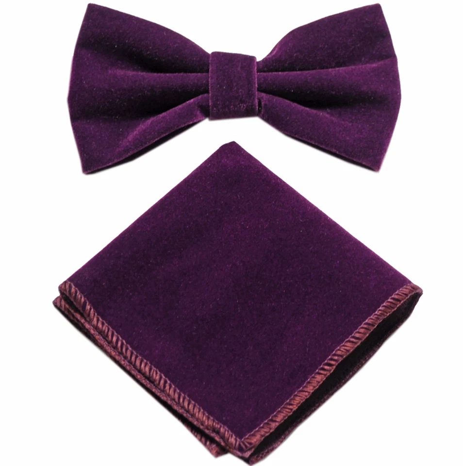 TERCIOPELO Sólido Nuevo Diseño Para Hombre Pajarita y Bolsillo Cuadrado Pañuelo Conjuntos Boda Foto 1 de 1