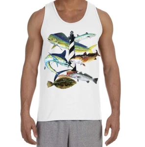 Mens tank top sport fishing decal mahi marlin fish design sleeveless tee shirt - Picture 1 of 1