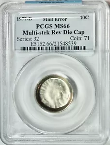 1977-D Roosevelt Dime – Mint Error – Multi-struck Reverse Die CAP – PCGS MS66 - Picture 1 of 9