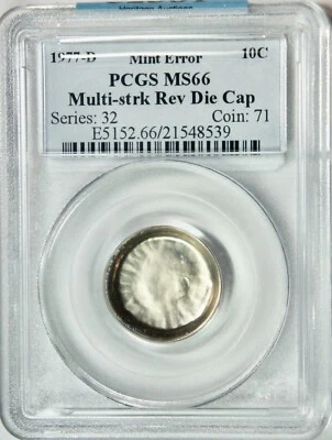 1977-D Roosevelt Dime – Mint Error – Multi-struck Reverse Die CAP – PCGS MS66 - Image 1 of 4