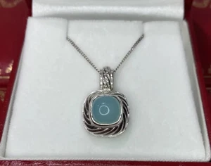 14k White Gold Chalcedony Blue Cabochon Pendant Scrap 5.4 Gram 585 Necklace 18” - Picture 1 of 13