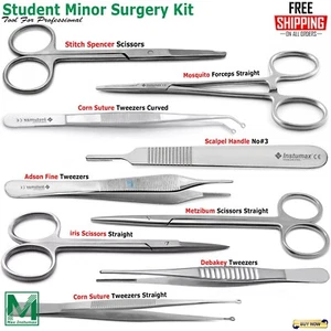 Set 9 Pezzi Kit Chirurgia Minore Studente Strumenti Chirurgici Inox Grado Tedesco - Foto 1 di 10