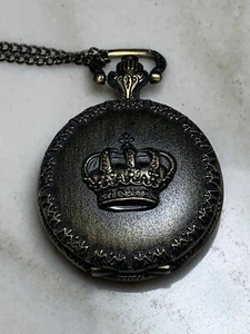 Vintage Royal Crown Pocket Watch Bronze Color With Necklace Chain - Picture 1 of 9