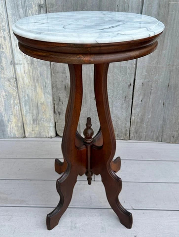 Antique Victorian Eastlake Marble on Carved Walnut 28" Table Plant Stand c. 1900 Cover