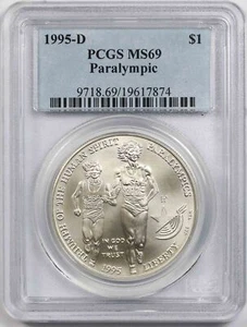 1995-D Olympics - Paralympics Blind Runner Silver Commemorative $1 MS 69 PCGS - Picture 1 of 2