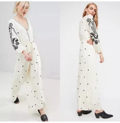 Mono Free People Bordado Pierna Ancha Marfil Boho Fluido XS Foto 1 de 4