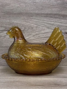 Vintage Indiana Glass Amber Hen On Nest Covered Dish - Picture 1 of 20