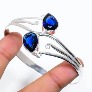 Blue Tanzanite Gemstone Handmade 925 Sterling Silver Cuff Bracelet Ajustable - Picture 1 of 1