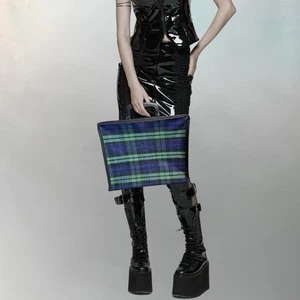 Vintage 70er Jahre grün Schottenkaro Reißverschluss Tragetasche/Geldbörse  - Bild 1 von 9