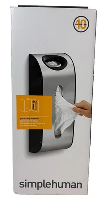 Dispensador de bolsas de supermercado Simplehuman de montaje en pared de acero inoxidable cepillado NUEVO Foto 1 de 3