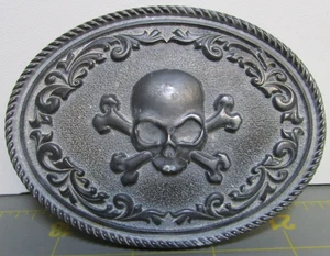 Rare Skull & Crossbones Belt Buckle 3D Silver Strike Belt Biker Death Head - Picture 1 of 10