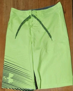 New Under Armour Neon Green Shorts Youth Boys Teens Size 18 29" Waist - Picture 1 of 4
