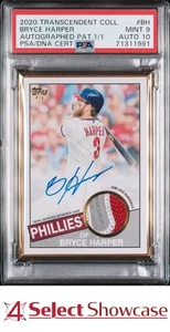 2020 TOPPS TRANSCENDENT COLL AUTO PATCH 1/1 BRYCE HARPER POP 1 PSA 9 DNA AUTO 10 - Picture 1 of 4
