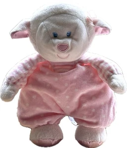 12” Kids Preferred Lamb Plush Stuffed Pink Polka Dot Striped Baby Lovey Satin - Picture 1 of 15