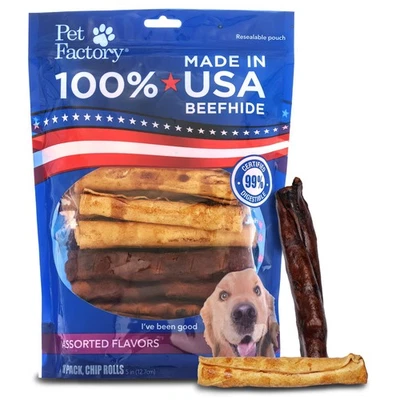 100% Made in USA Beefhide 5" Chip Rolls Dog Chew Treats - Beef & Chicken Flav... - Image 1 of 4