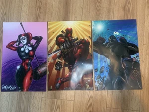 (3) Drucke von Nigel Carrington: "Harley, Gambit Deadpool 3, Hulk v. Superman" - Bild 1 von 7