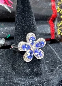 Vintage 925 Sterling Silber Turmalin Cocktail Blume Ring Größe 7 - Bild 1 von 9