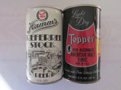 2 latas de cerveza de acero de los años 70, HAMMS PREFERENCE STOCK Y TOPPER MALT TONIC vacías Foto 1 de 4