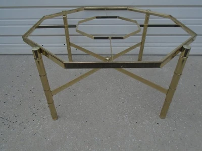 Gold Faux Bamboo Coffee Table Regency Art Deco Metal Nouveau MCM Octagonal Boho - Image 1 of 4