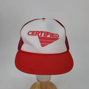 Vintage Certified Mesh Foam Snapback Trucker Baseball Hat Cap Red White - Picture 1 of 10