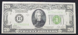 1928-B $20 FRN Gold Demand Note Choice VF B-A Blk. Green Seal Banknote Currency - Picture 1 of 2