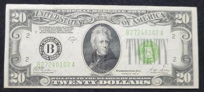 1928-B $20 FRN Gold Demand Note Choice VF B-A Blk. Green Seal Banknote Currency - Image 1 of 2