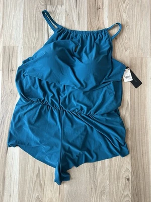 Nuevo con etiquetas Traje de baño mameluco cuello alto marca azul verdoso, verde aguamarina con bolsillos talla 16 Foto 1 de 4