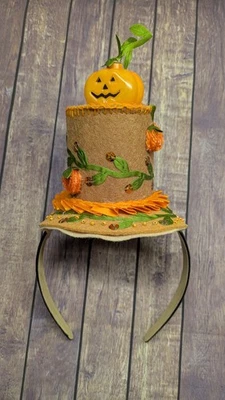 Handmade Fall Halloween Pumpkin Top Hat Non Slip Headband - Image 1 of 4
