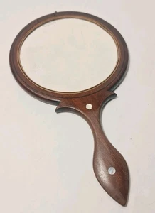 Antique French Hand Held Inlaid Mahogany Wooden Double Sided Vanity Mirror ~12⅘" - Picture 1 of 18