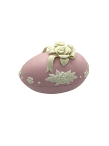 Vintage Pink Porcelain Easter Egg Trinket Box, Floral, 4.5" Collectible Decor - Picture 1 of 9