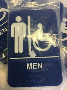  Letrero de baño ADA para hombre con braille - azul y blanco, 9" x 6" - Imagen 1 de 3