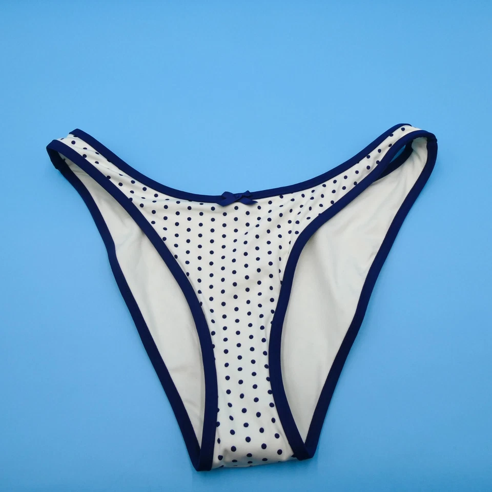 Parte inferior de bikini PINK By Frankies blanco medio lunares azul cintura alta Foto 1 de 4