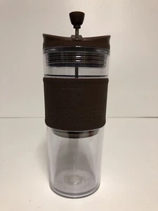 PEETS BROWN TRAVEL FRENCH PRESS Tumbler Double Wall Coffee Tea Cup Maker - Picture 1 of 12