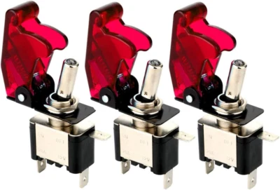 3 Pezzi Interruttore a Levetta Con Luce a LED Rosso, 20A 12V-24VDC, SPST ON-OFF  - Immagine 1 di 4
