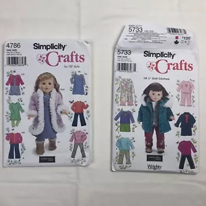 Simplicity Crafts 5733 & 4786 Menge 2 ungeschnitten 18" Puppe Mode Kleidung Muster - Bild 1 von 6