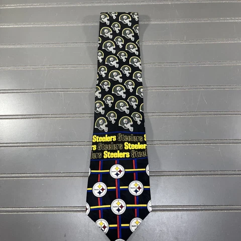 Pittsburgh Steelers Mens Silk Tie Black Helmet Logo RM Sport Licensed Cover