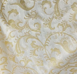 Off White Gold Printed Designer 100% Silk Dupioni Fabric 54” Width Sold By Yard - Picture 1 of 3
