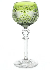 Copa de vino Val St Lambert Strassburg verde esmeralda claro corte a cristal transparente - Imagen 1 de 8