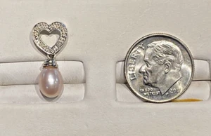 10KT WG MICHAEL ANTHONY DIAMOND HEART & DANGLE PEARL PENDANT GVT2FI-V 1.2 GRAMS - Picture 1 of 3