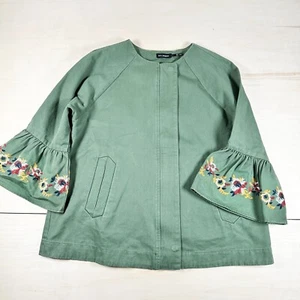 Blu Pepper Green 100% Cotton zip 3/4 Bell Sleeves with Embroidery Jacket Size M - Picture 1 of 10