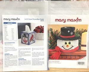Mary Maxim Plastic Canvas 2 Kit Lot Let It Snow Tissue Box Cover Votive Snowman - Picture 1 of 6