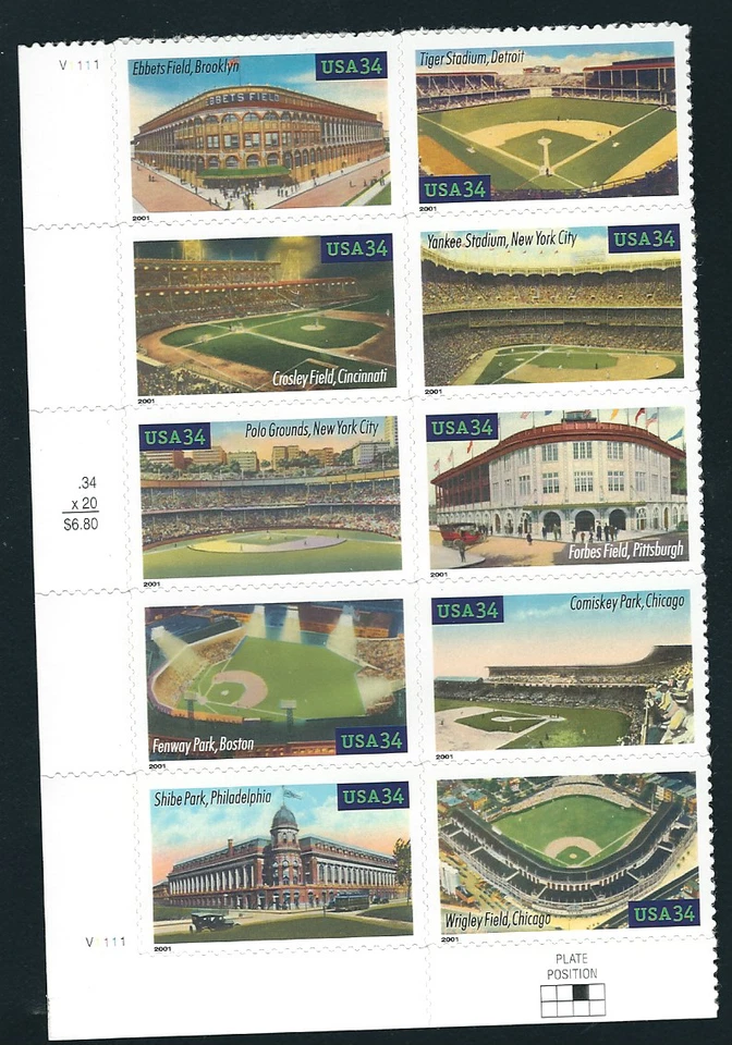 Scott  #3510/19...34 Cent...Baseball  Fields...Plate Block of 10 - Image 1 of 1