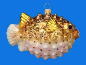 PUFFER FISH EUROPEAN BLOWN GLASS CHRISTMAS TREE ORNAMENT OCEAN LIFE - Picture 1 of 1