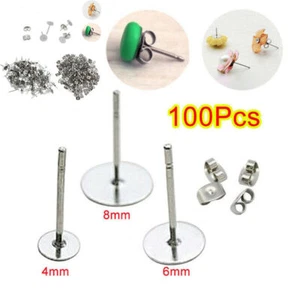 Surgical Hypoallergenic Earring  4/6/8mm 100PCS backs Pads Stud Steel  and Posts - Picture 1 of 14