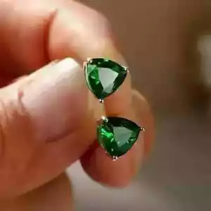 2.20Ct Trillion Cut Lab Created Emerald Women Stud Earring 14K White Gold Plated - Picture 1 of 5
