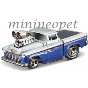 MAISTO 15553 BL MUSCLE MACHINES 1955 CHEVROLET CAMEO PICK UP 1/64 SILVER BLUE - Picture 1 of 1