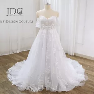 Luxuriöses Off-Schulter Brautkleid Spitze Maßgeschneidert Weiß 32-60 Übergröße - Bild 1 von 13