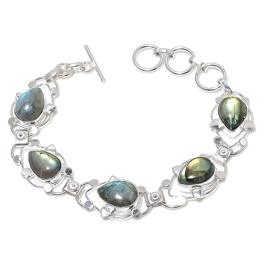 Dainty Labradorite Gemstone Handmade 925 Sterling Silver Bracelet Size 7-8" - Image 1 of 1