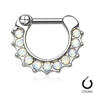 Opalites Paved Septum Nose Daith Ring CZ Gem Nose Piercing 316L Steel 1.2mm - Picture 1 of 1